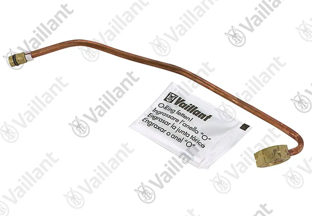 Vaillant Steuerleitung aus Kupfer mit zwei Anschlussstücken und einer O-Ring-Packung zur Verwendung in Heizsystemen.